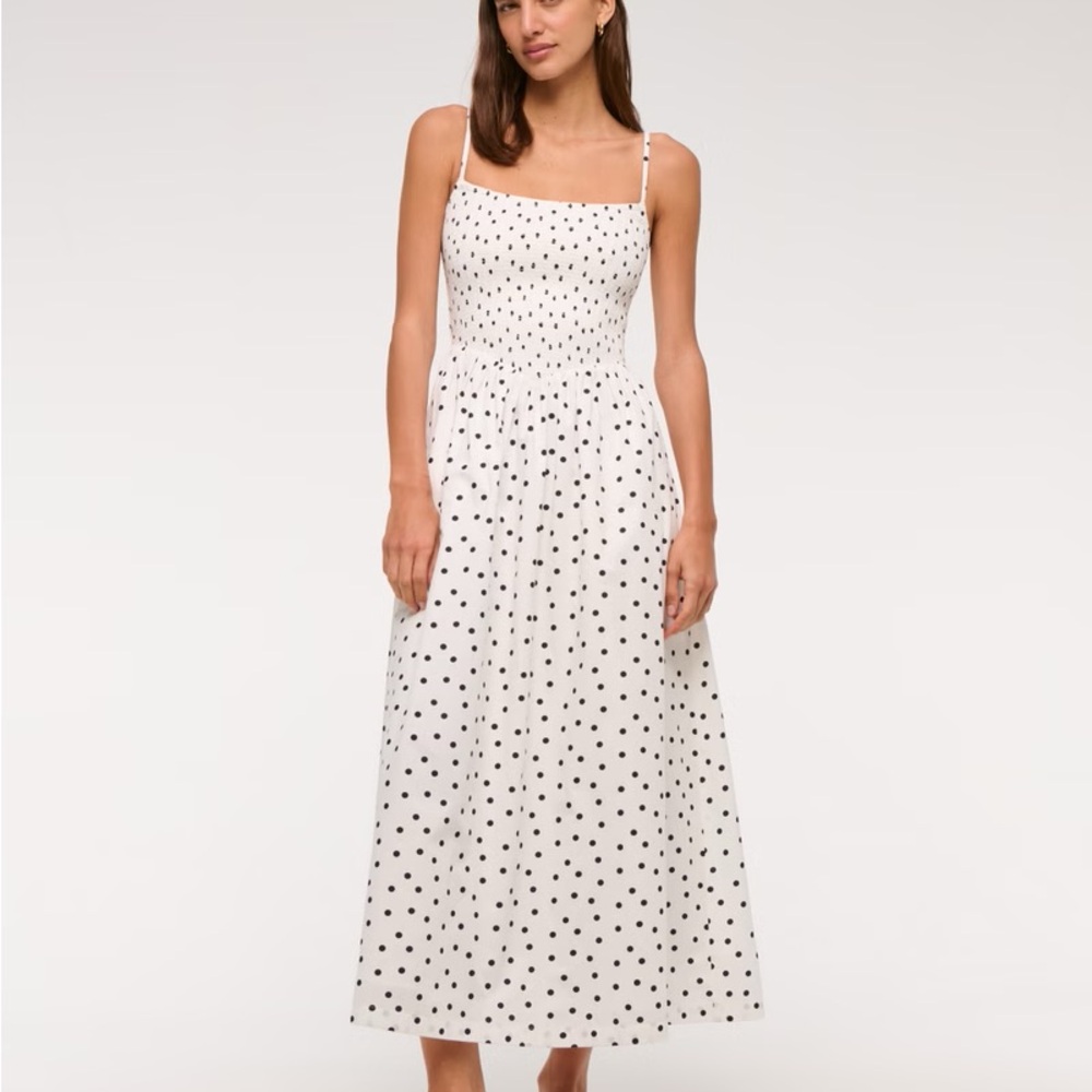 NWT Dipped-Waist Smocked Midi Dress